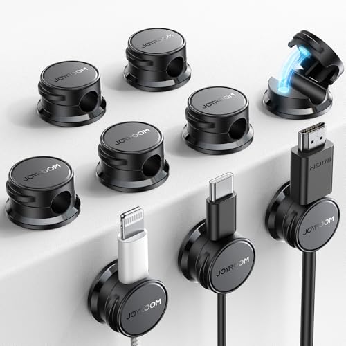 JOYROOM 9 peças clipe de cabo ajustável organizador cabos magnético cabo Management para secretária, mesas de cabeceira, cabos de carregamento, HDMI, USB, cabo de áudio, preto