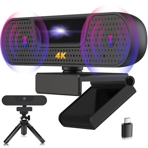 VIZOLINK W8GS Webcam 4K com microfones, autofocus, redução de ruído, 85° View, correção de iluminação, Plug&Play, PC Webcam para videoconferências, streaming e aprendizagem, Windows/MacOS/Linux