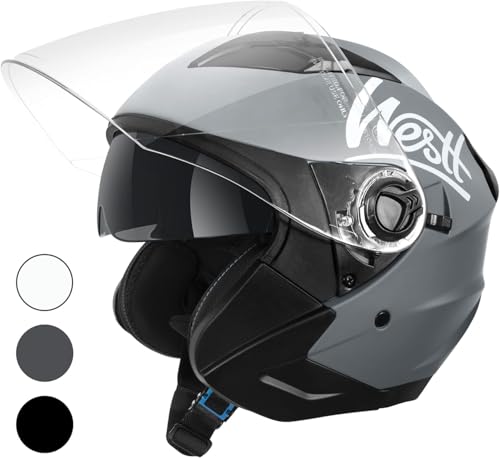 Westt Jet Capacete mota homem mulher capacete de mota com viseira dupla capacete capacete Jet Scooter Trail, certificado ECE Dot, tamanhos S-XL