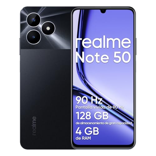 realme Note 50 Smartphone Android, telemóvel 4G Dual SIM, ecrã LCD de 6,74", 4 GB RAM 128 GB ROM, bateria 5000 mAh, câmara de 13 MP com inteligência artificial, sem adaptador, preto
