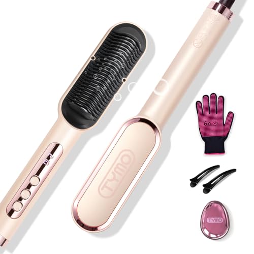 TYMO Escova de alisamento de cabelo, RING PLUS escova de passar iónico, 9 temperaturas, 120 °C-210 °C, ecrã LED, anti-encolhimento, voltagem dupla, Hair Straightener Brush, ouro rosa