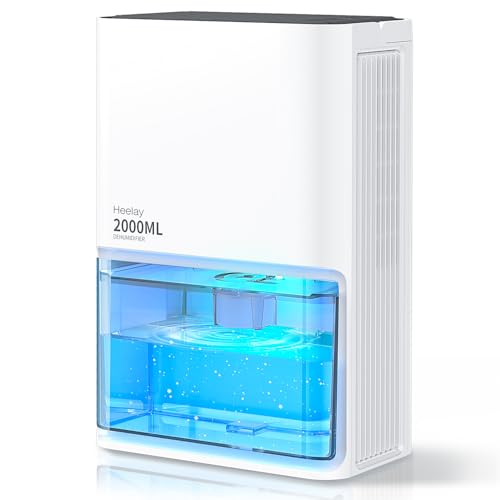 Heelay® Deshumidificador elétrico de 2000 ml, de baixo consumo, portátil, ultrasilencioso, desligamento automático, 7 cores de luz, desumidificador para quarto, casa de banho, casa