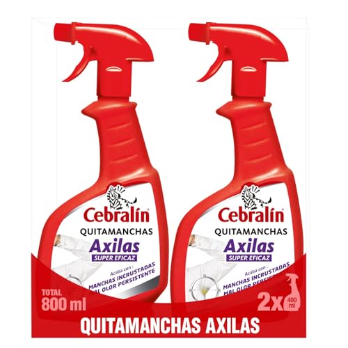 Cebralín - Removedor de manchas Axilas, elimina manchas amarelas e cercas em Axilas, remove o mau cheiro persistente, sem lixívia, embalagem de 2 x 400 ml = 800 ml