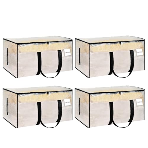 Mozvvco 4 peças 88 L saco de armazenamento grande com fechos de correr e alças fortes - sacos de plástico para movimento, impermeáveis para roupa e edredons