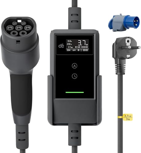dé Carregador de carro elétrico de 3,7 kW [7 m, 6/8/10/13/16 A] carregador de veículo elétrico portátil com suporte de parede, ecrã digital LCD, controlador para modelo Y/3, GLC, A250, GLA, Q3 e
