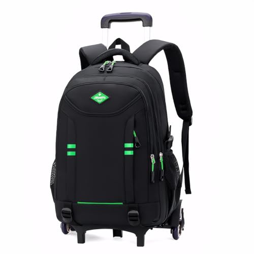 Amythe Mochila com rodas para crianças e adolescentes 9 10 12-18 anos | mochilas escolares Trolley grande capacidade | carrinho para mochilas 6 rodas para viagens e escola - preto