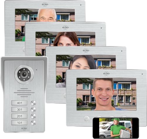 ELRO DV4000IP-4 Kit de videoporteiro IP WiFi GZRD 4 apartamentos fagor Câmara 1080P Full HD com visão noturna Cabo de 4 fios, 16 tons de chamada