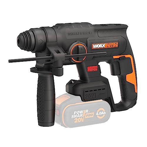 WORX Martelo leve 20 V | PowerShare | WX381.9 | Não inclui bateria nem carregador | SDS-Plus motor sem escovas | Caixa de cartão, 3 posições de perfuração e demolição
