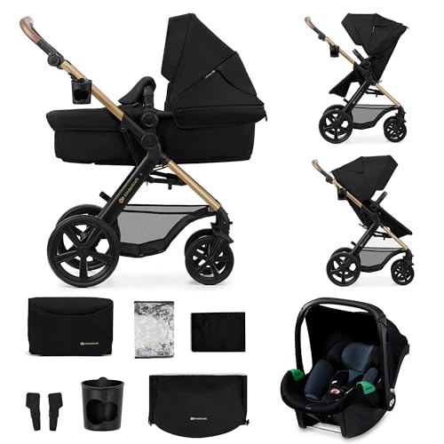 Kinderkraft MOOV2 Cadeira de carro 3 em 1, EVA, Mink PRO I-Size, sistema de viagem, carrinho de bebé, carrinho de passeio, dobrável, para recém-nascido, desde o nascimento até aos 3 anos, preto