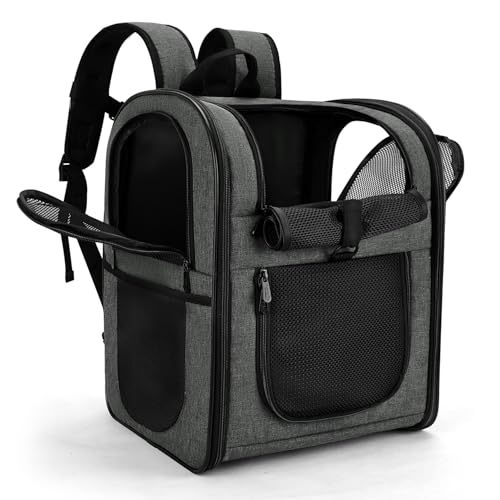 APOLLO WALKER Mochilas para gatos e mochilas cães, para animais de estimação gato grandes e pequenos (2-15 kg), malha respirável, ideal caminhadas viagens e atividades ao ar livre (cinzento)