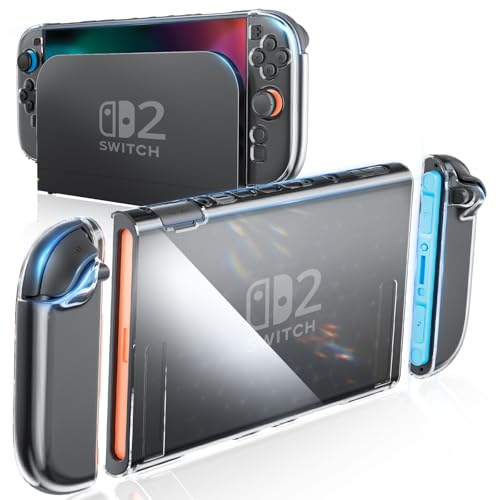 HEYSTOP Capa compatível com Nintendo Switch 2 PC capa protetora transparente para Switch 2 com protetor de ecrã Switch 2 e tampões de polegar, compatível com acessório Nintendo Switch 2