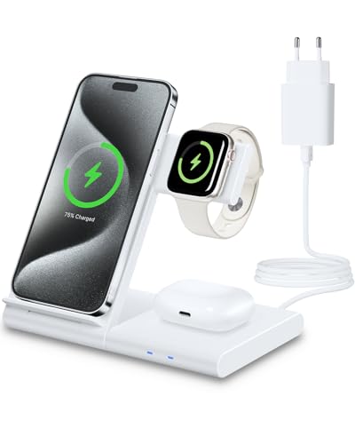 WATOE Carregador sem fios 3 em 1, Wireless Charger rápido suporte de carregamento sem fios para iPhone 16/15/14/13/12/11/Pro/Max/XS/XR/X/8/Plus, Apple Watch 10/9/8/7/6/SE/5/4/4/4/4 3-2 & AirPods