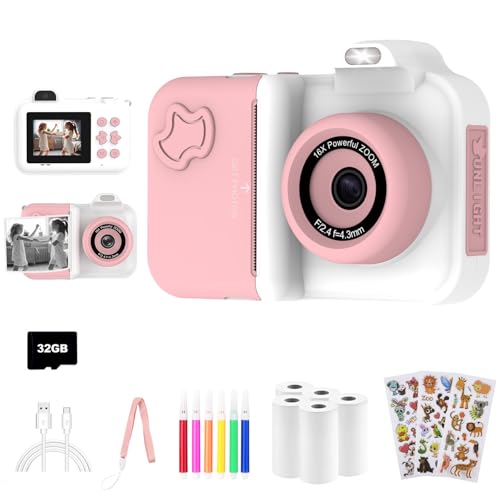 Câmara fotográfica instantânea para crianças, presentes brinquedo para menino menina de 4 5 6 7 8 9 10 11 12 anos, câmara de fotos infantil, 5 rolos de papel de impressão, autocolantes, canetas e