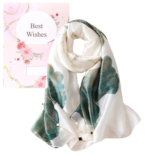 heekpek Cachecol seda mulher cetim cachecol estampado leve elegante xaile colares pescoço lenço de seda para mulher