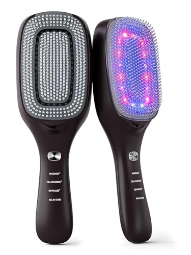 TOUCHBeauty Pente para crescimento do cabelo, escova de massagem 6 em 1 com luz vermelha e azul para o cuidado do couro cabeludo, pente laser EMS com íons negativos para alisar o cabelo, recarregável