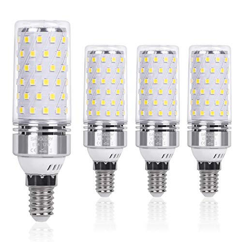 SanGlory Lâmpadas LED E14 de luz fria de 12 W equivalente a 100 W lâmpada halogénia, lâmpada LED E14 branca fria 6000 K, lâmpada E14, ângulo de 360°, AC 175-265 V, não regulável, embalagem de 4