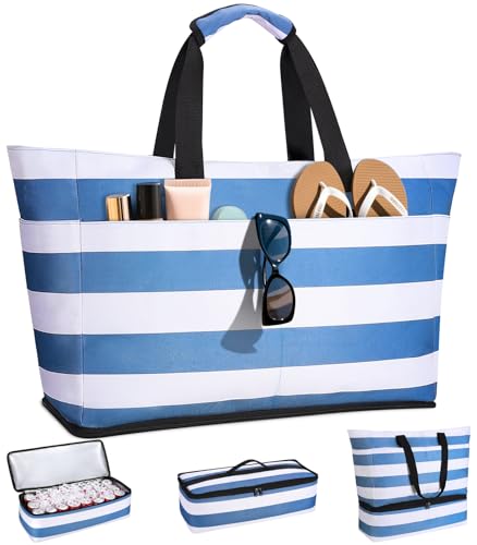 CIRYCASE Mala de praia mulher com frigorífico 2 em 1, impermeável e dobrável mala de viagem XXL familiar, Beach Bag 54 L extra grande com fecho de correr e 9 bolsos para piscina/piquenique / ginásio