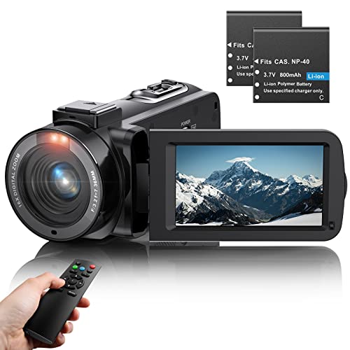 Câmara de vídeo FHD 1080P 36MP 30FPS câmara de vídeo do Youtube Vlogging visão noturna IR 16X Zoom digital 3,0" IPS rotação ecrã de 270 graus câmara digital com controlo remoto e 2 baterias
