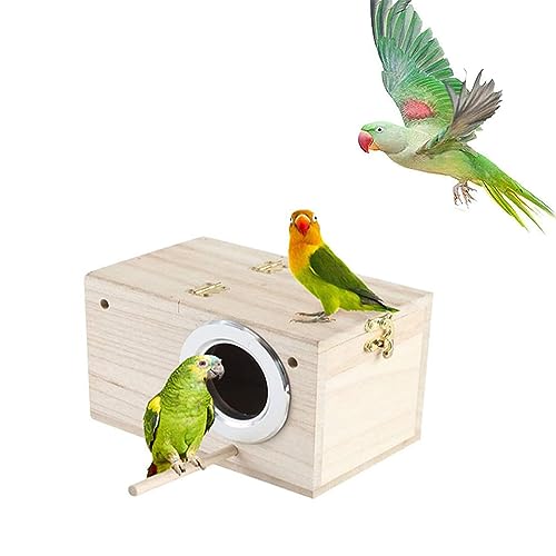 Casa de pássaros de madeira, caixa de criação de pássaros, ninho de criação para aves naturais, casa de ninhos de pássaros, caixas de pássaros alimentação casa, para agapornis, papagaios (19,5 x 12 x
