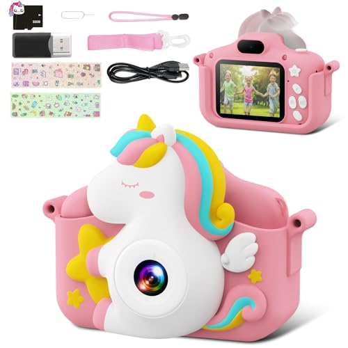 CAMCLID Câmara com fotos infantis, 2,0 polegadas câmara de fotos para crianças, 1080P Selfie câmara digital para crianças com cartão de 32 GB, meninos e meninas de 3-12 anos (rosa)