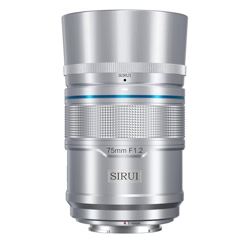 SIRUI Sniper 75 mm Lente de foco automático, F1.2 Telephoto APS-C Camera Lens E Mount lente para A6400, A6700, ZV-E10, FX3/30 (E-Mount, Silver)