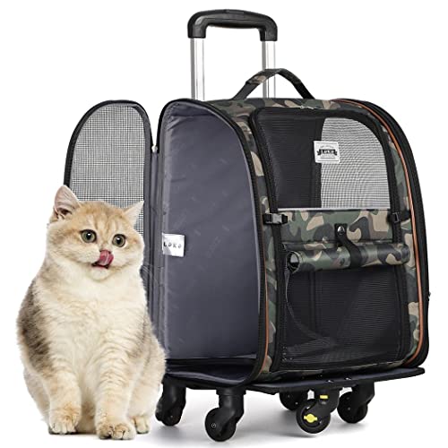 Lekespring Mochila para cães e gatos com carrinho 2 em 1 até 8 kg, expansível, caixa de transporte grande para cães e gatos pequenos, camuflagem