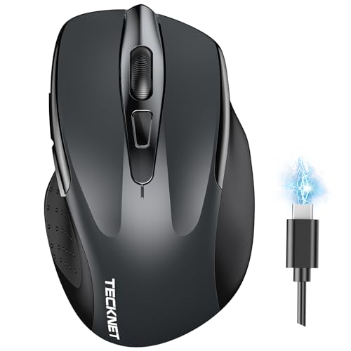 TECKNET Rato Bluetooth recarregável, sem fios silencioso multidispositivo (Tri-Mode: BT 5.0/3.0 + 2,4 G), 4800 dpi portátil ergonómico para portáteis, Mac OS, Android, Windows