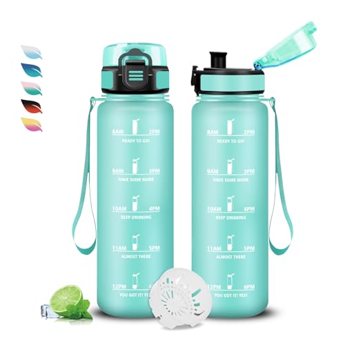 Garrafa de água, 500 ml garrafa de água para crianças, cantil infantil reutilizável com filtro, fácil de limpar, cantil com marca de tempo, para a escola, escritório, campismo, desportivo, ginásio