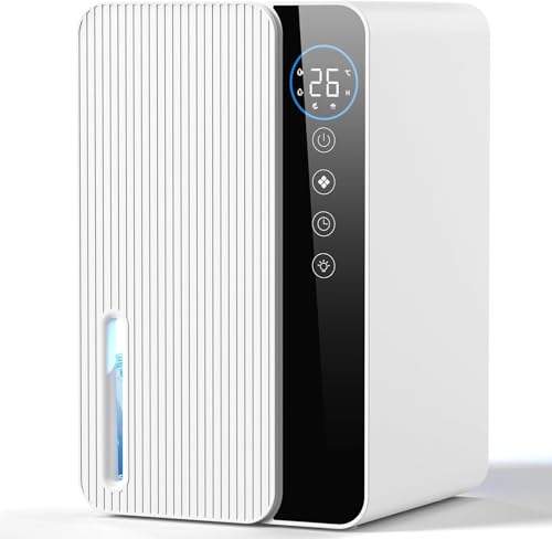 Desumidificador de humidade 1800 ml desumidificador pequeno, desumidifador silencioso, desumidifier for Home com função de descongelação temporizador de 6/8/12H ecrã LED (500 ml/24 H)