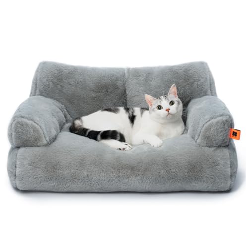 MEWOOFUN Cama macia e macia para gatos médios e pequenos, sofá com base antiderrapante (cinzento)