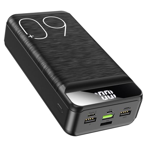 Power Bank 60000 mAh 22,5 W Schnellladung Tragbares Ladegerät USB-C Schnellladung mit 4 Ausgänge & 3 Eingängen LED-Display enorme Kapazität externe Akku für die meisten Electronisten Electronisten