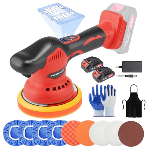 Polidor de carro sem fio, polidor orbital de 6" com 2 baterias de 21 V de 2,0 Ah, conjunto de 17 peças, ecrã táctil de 8 velocidades variáveis para remoção de riscos e detalhes do carro.