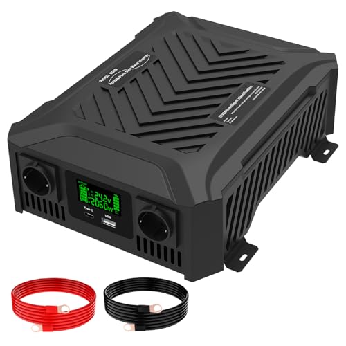 DATOUBOSS Inversor de onda pura de 12 V/24 V a 230 V conversor universal Sintommee puro de 2300 W de voltagem dupla com sistema de deteção inteligente, com LCD Display, USB, interface tipo C e tomada
