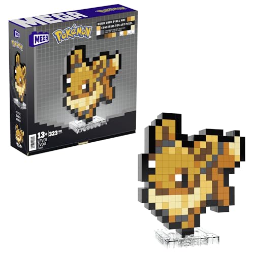 MEGA Pokémon Pixel Art Eevee blocos de construção, estilo retro baseado no videojogo dos anos 90, 323 peças, brinquedo para colecionadores + 13 anos (HTH78)