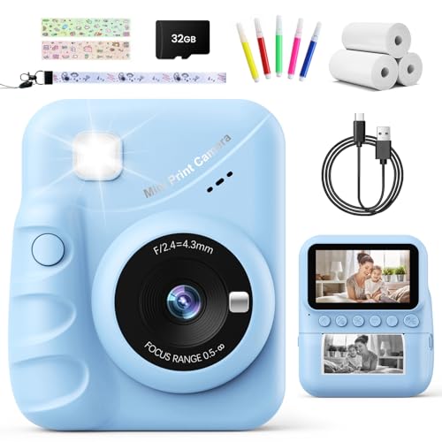 TIATUA Câmara com fotos infantis instantâneas, 3,0" HD 48 MP câmara instantânea para crianças com cartão de 32 GB e papel de impressão, HD 1080P câmara instantânea para meninos e meninas 3 a 12 anos