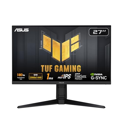 ASUS TUF VG27AQL3A Monitor de jogos de 27" (QHD, 180 Hz, Fast IPS, ELMB Sync, Freesync Premium™, compatível com G-Sync, VESA AdaptiveSync Display de 180 Hz, Overdrive variável, 130 % s. RGB, Disk