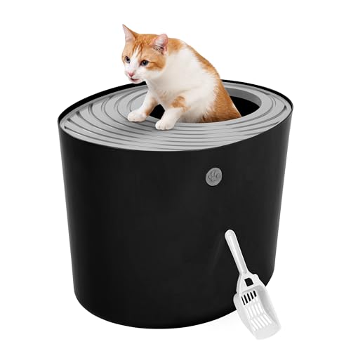 Iris Ohyama Areneiro de gato coberto com pá, até 7 kg, preto/cinzento, caixa de areia para gatos, caixa, para gatos grandes e pequenos, fechado, caça-louças, WC, livre de BPA, Cat Litter Box, PUNT-530