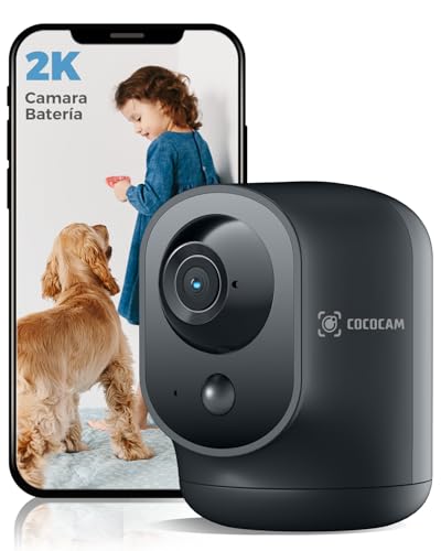 COCOCAM 2K Câmara de vigilância WiFi interior sem cabo com bateria 5200 mAh, 355 °P 90 °T, sem fios para bebés animais de estimação cuidados idosos, reconhecimento AI, deteção humana PIR (1, preto)