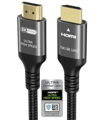 Ubluker 10K 8K 4K Cabo HDMI 48Gbps 2,5 m, certificado ultra alta velocidade HDMI® cabo 4K 240Hz 144Hz 8K60Hz 0,01ms HDR10 ARC eARC HDCP2.3 Netflix Roku TV PC monitor projetor PSPSPSPSPSPS2.3 5 Xbox