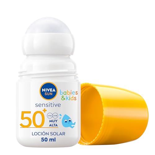 NIVEA SUN Kids Sensitive Roll-on FP 50 (1 x 50 ml), protetor solar infantil extra resistente à água para crianças e bebés, protetor solar roll-on para pele sensível