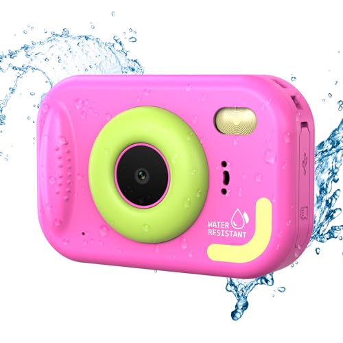 Ukuu Câmara subaquática infantil 20 MP, resistente à água 3 m, 1080 p HD, ecrã 2,4" + SD 32 GB, ideal para selfies, natação e praias (rosa)