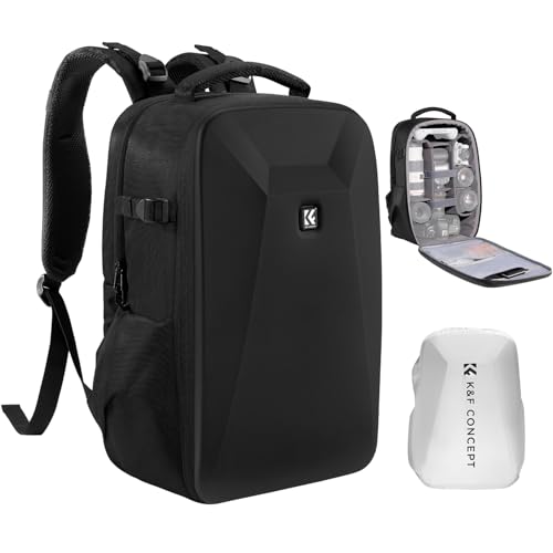 K&F Concept Mochila para câmara bolsa impermeável à prova de choque com compartimento para portátil de 16" capa rígida para câmara DSLR/SLR/Mirrorless (preto)