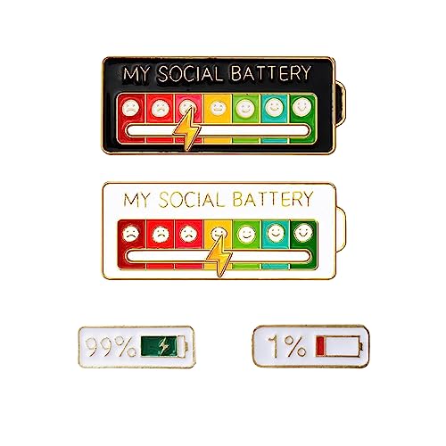 BSITSSS 4 Peças Social Battery Pin 7 dias bateria social pinos, broche divertido meu broche social Battery Broches, interactive lapela esmalte, deslizante de bateria decoração para mochilas pin,