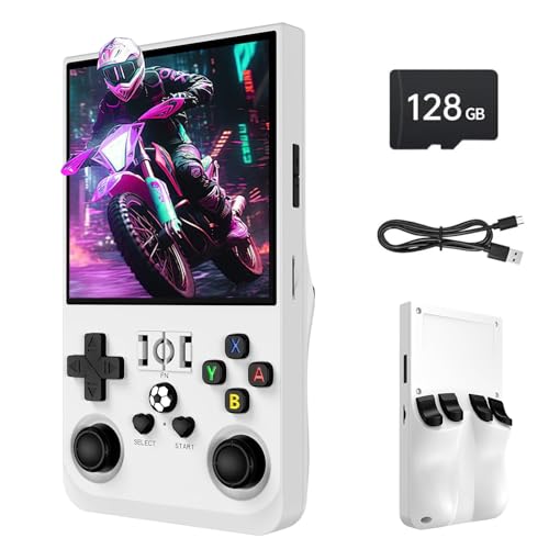 Febotak R36max Consola portátil retro, ecrã IPS de 4 polegadas, 128 GB de memória, mais de 25 000 jogos, sistema LINXU, bateria de 4000 mAh (branco)