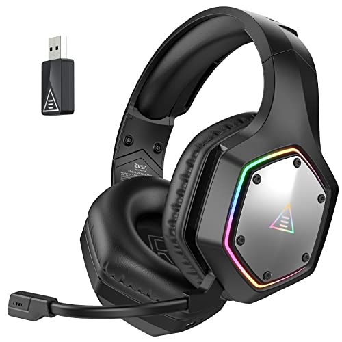EKSA Auriculares sem fios para jogos PS4 PS5 PC, som envolvente 7.1, microfone ENC, luz RGB, USB 2.4G, longa vida útil da bateria