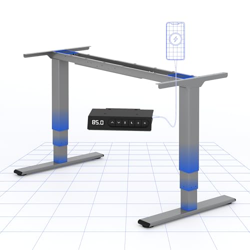 FLEXISPOT EC4 Plus Secretária elétrica elevável moldura de pé mesa regulável altura elétrica com 2 motores, 3 etapas, painel de controlo com porta USB de tipo C/A, 60-125 cm, capacidade de 120 kg