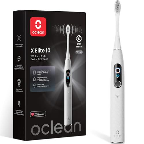 Escova elétrica Oclean X Elite 10, AI escovado personalizado, ecrã tátil com rastreamento de 12 áreas, oscilação de 40°, 5 modos, temporizador, 40 dias, previsão do tempo, IPX7, cinzento