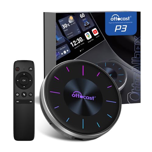 Ottocast P3 AI Box, adaptador sem fios CarPlay e Android Auto, Android 12, 8 GB + 128 GB, com Youtube, Netflix, saída HDMI, suporte para cartão TF 256 GB - para veículos com CarPlay com fio de fábrica