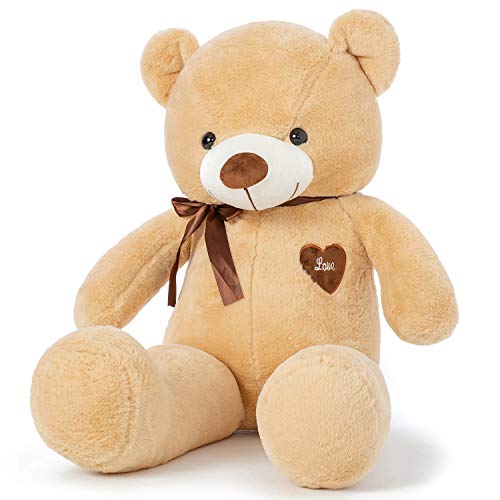 YunNasi Urso peluche gigante ursinho de peluche grande Teddy Bear de pelúcia com coração e fita 100 cm / 39 polegadas castanho claro