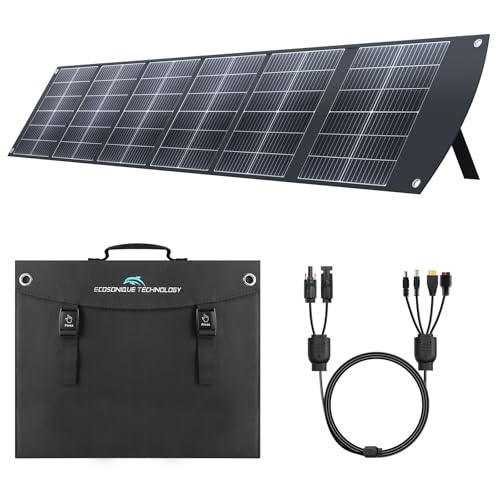 Ecosonique - Painel solar portátil de 200 W, módulo solar dobrável com suporte, USB-C PD3.0 e USB-A QC3.0, MC4 e saída múltipla para estações de alimentação, geradores, caravanas, campismo,